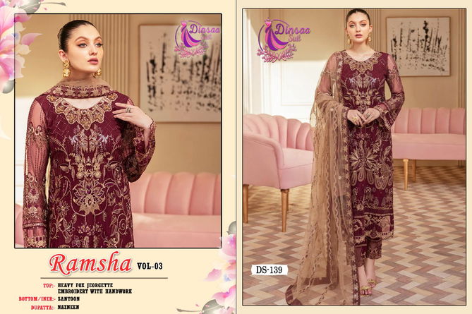 Dinsaa Ramsha 3 Heavy Georgette Embroidery Festive Wear Pakistani Salwar Kameez